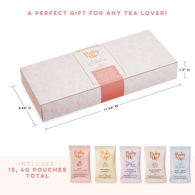 Pinky Up Loose Leaf Tea Sampler Set - Calorie Free Single Serving Loose Leaf Herbal Tea Variety Gift Pack, 15 Pouches