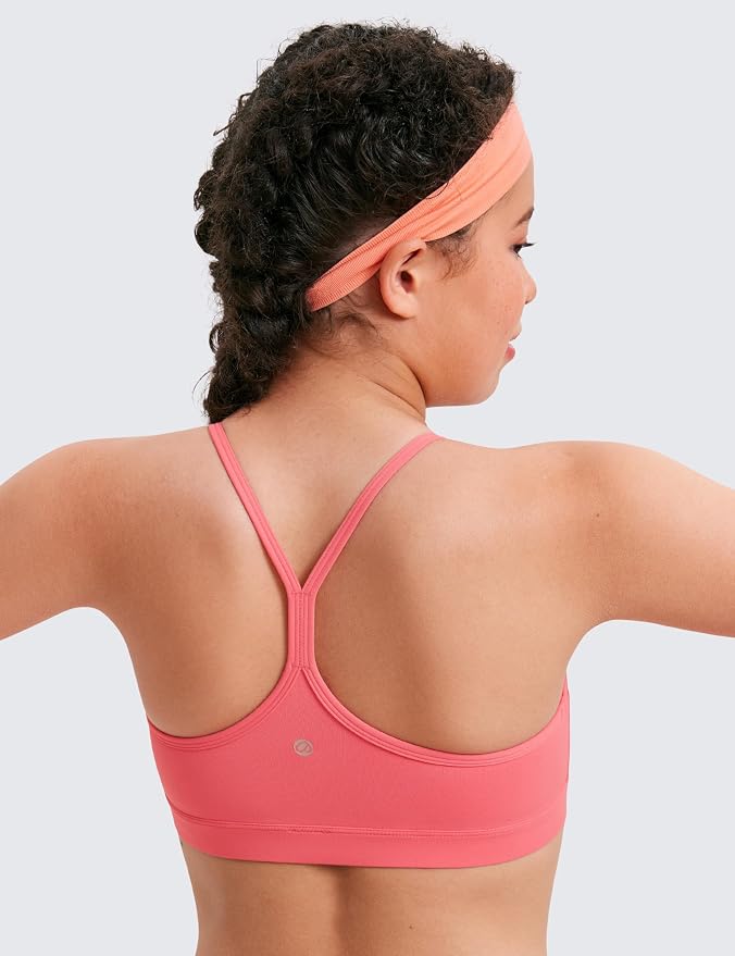 CRZ YOGA Girls Butterluxe Y Back Sports Bra - Yoga Athletic Casual Tops Scoop Neck Spaghetti Strap Padded Crop Kids Teen