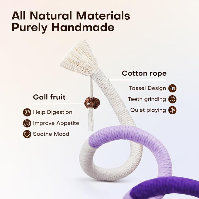 Potaroma Cat Toys Chew Ropes 3Pcs with Refillable Natural Catnip | Safe Teeth Cleaning & Teething for Indoor Kittens, Interactive Cat Nip Kitty Toys for All Breeds 19.5 Inches