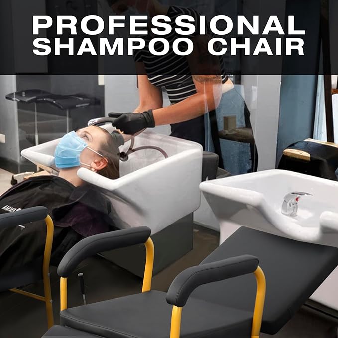 Reclining Shampoo Chairs Adjustable Height Shampoo Chairs for Salon Barber Chair Hair Stylist Chair Recline Salon Chair Spa Beauty Equipment for Hair Stylists, Tattoo Artists, Cosmetologists（Gold）