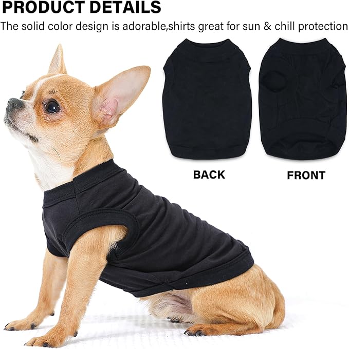 2-Pack Dog Shirts Summer Dog Clothes for Small Medium Dogs Boy, Teacup, Chihuahua, Yorkie, Pug and Cats, Solid Color Pet Tshirts Puppy Clothes, Small, Black+ Grey