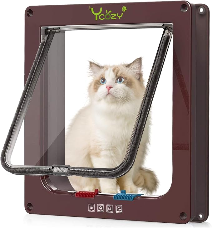 Ycozy XL Cat Doors Outer Size 11" x 9.8" 4-Way Locking Indoor Pet Door for Interior Exterior Door Wall Window, Weatherproof Cat Flap for Kittens & Dogs Easily Install