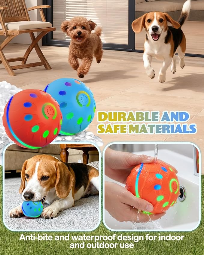Zoomsnail Interactive Dog Toys, BPA-Free Rechargeable Automatic Dog Balls with Lights, Waterproof & 2 Modes Balls for Small/Medium Dogs, Perfect for Play and as a Pet Gift, 2 Pack
