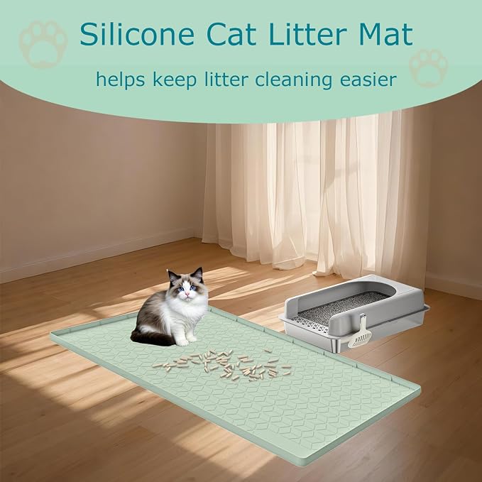 Cat Litter Mat, Silicone Large Cat Mat for Litter Box - 40x28 in, Waterproof & Non-Slip, Durable & Easy Clean, Green