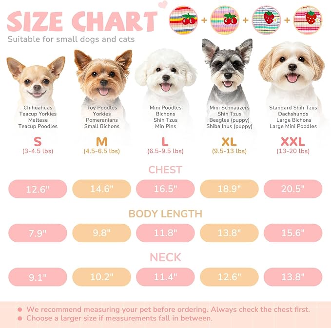Cute Small Dog Dress Girl Female Dog Clothes Spring Summer Pet Puppy Cats Striped Dress Outfits for Shih Tzu Yorkies Chihuahua Maltese(4 Pcs,Small)