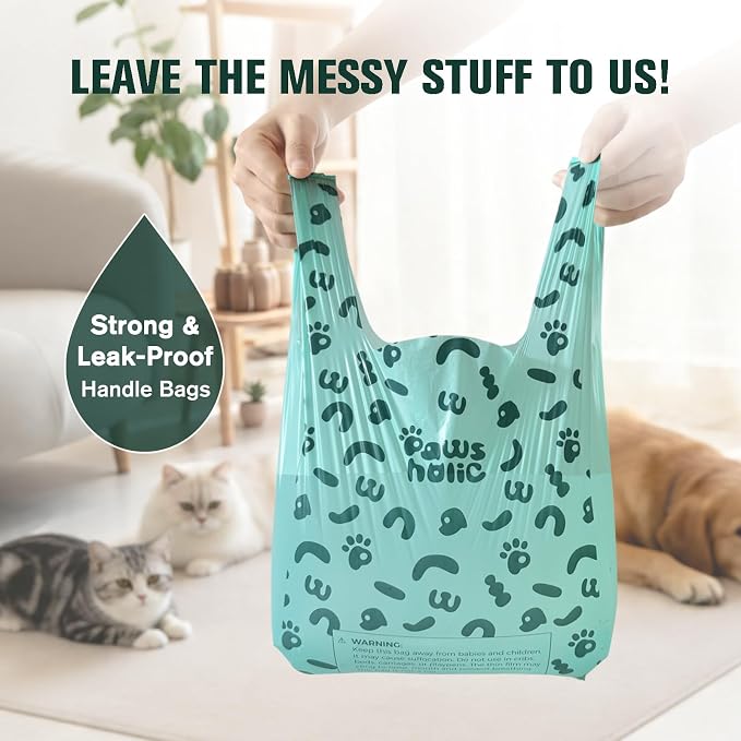 Cat Litter Disposal Bags and Dog Poop Bags with Handle,Cornstarch Based Extra Thick and Guaranteed Leak Proof Poop bags for Kitty and Doggy(180 Count 1.1 Gallon,Lavender Scent)