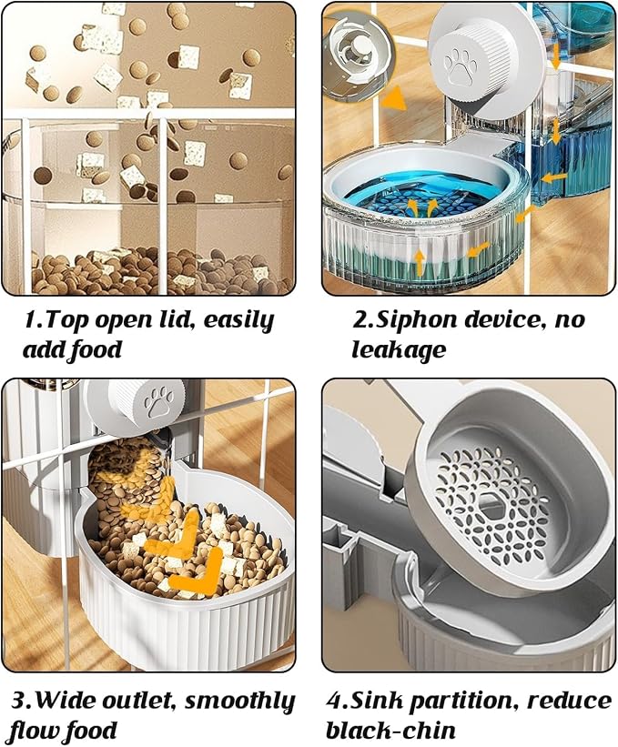 GPY Automatic Hanging Gravity Pet Feeder and Water Dispenser Set | Automatic Rabbit Bunny Feeder and Guinea Pig Water Bottle Water Dispenser for Dogs Cats Pets Animals Large Capacity (Grey)