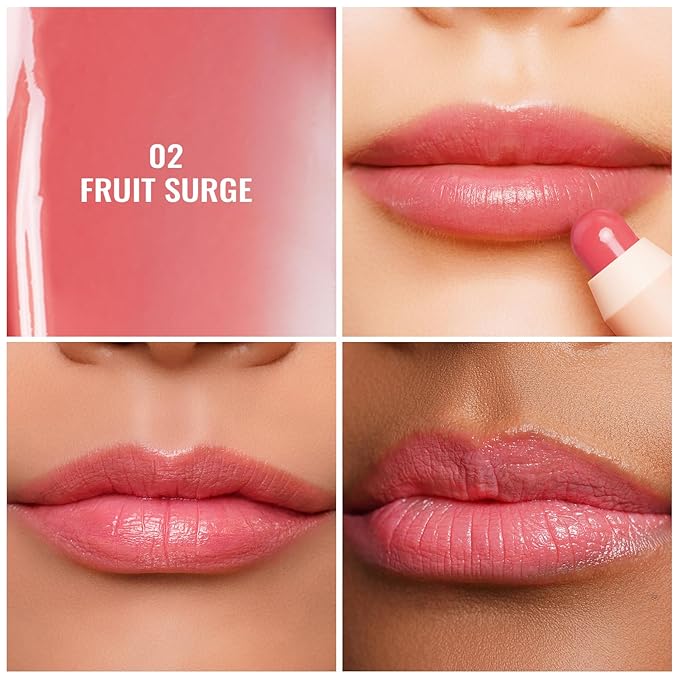 Oulac Pink Lipstick - Lipstain and Blush Duo, Tinted Lip Balm, Moisturising and Nourishing, Glossy Finish, Vegan, Fruit Surge(02)