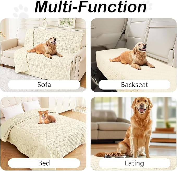 Waterproof Dog Bed Blanket - Soft Pet Blanket & Sofa Cover for Dogs | Reversible Washable Furniture Protector, Couch Covers for Pets (40x50 Inch, Beige/Beige)