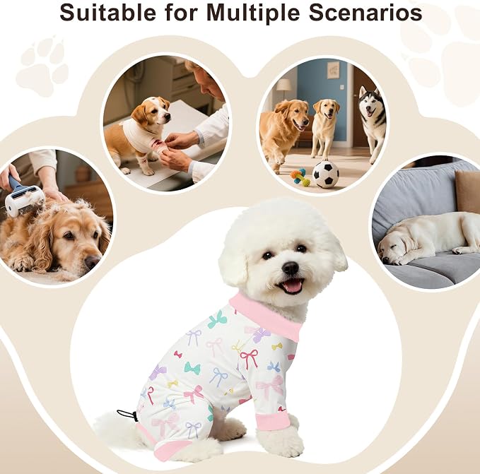 Bienbee Dog Pajamas, 4 Pack Adjustable Onesies for Small to Large Dogs M | Dog Shedding Suit with Soft Fabric, Breathable & Stretchy, and Adjustable Back Length for Sleeping Lounging and Daily Use