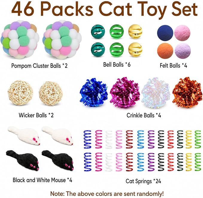 Cat Toys for Indoor Cats, 46 Pack Interactive Cat Toy Set for Kitten