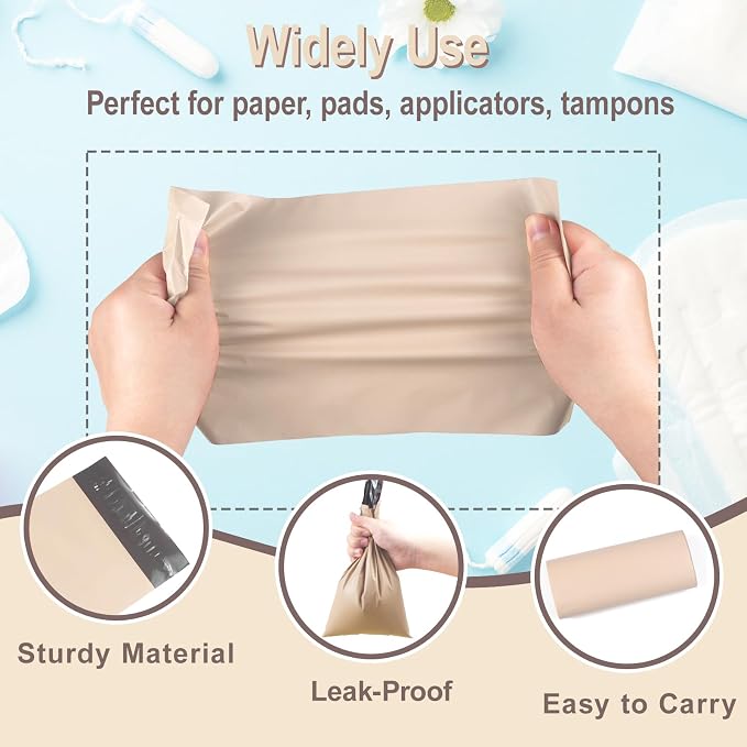 100 PCS Sanitary Napkin Disposal Bags, Feminine Hygiene Disposal Bags for Tampons and Pads, Block Odors, Self-Sealing Seals, 10.6 * 5.9 Inch (Apricot Color)