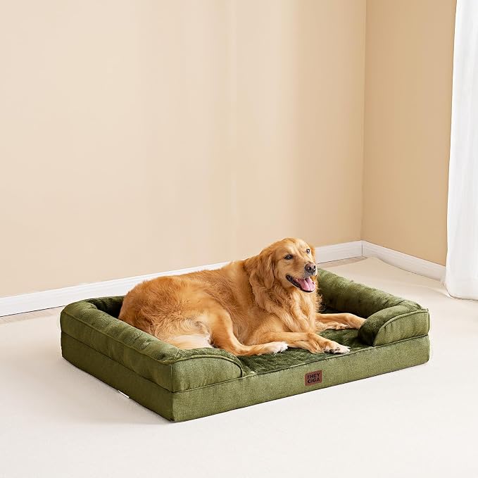EHEYCIGA Orthopedic Dog Beds Large Sized Dog, Waterproof Washable Pet Bed | Non-Slip Bottom and Egg-Crate Memory Foam XL Dog Couch Bed with Washable Removable Cover, Olive Green, 41Inch