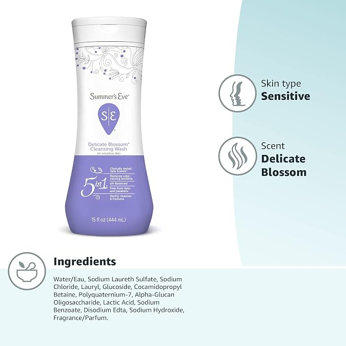 Summer's Eve Feminine Wash, Delicate Blossom, Daily pH-Balanced Body Wash for Women, Feminine Care to Remove Vaginal Odor, Gynecologist Tested, 15 Fl Oz (Pack of 2)