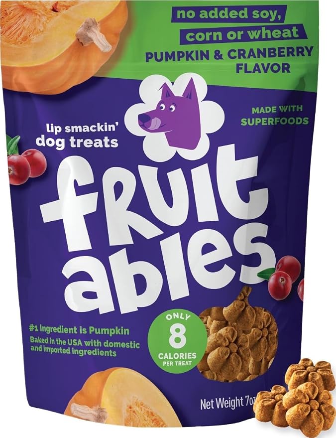 Fruitables Baked Dog Treats, Low Calorie Treats, Pumpkin & Cranberry, 7oz | Healthy Dog Treats, Training Treats, Crunchy Dog Biscuits, Limited Ingredient Recipe, Healthy Puppy Snacks, Made in USA