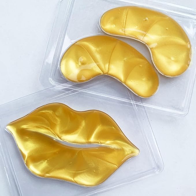 Adofect 40 PCS Under Eye Patches and Gold Lip Mask 24K Gold Eye Mask for Puffy Eyes Collagen Lip Masks and Crystal Eye Mask Reducing Fine Lines for Women and Men