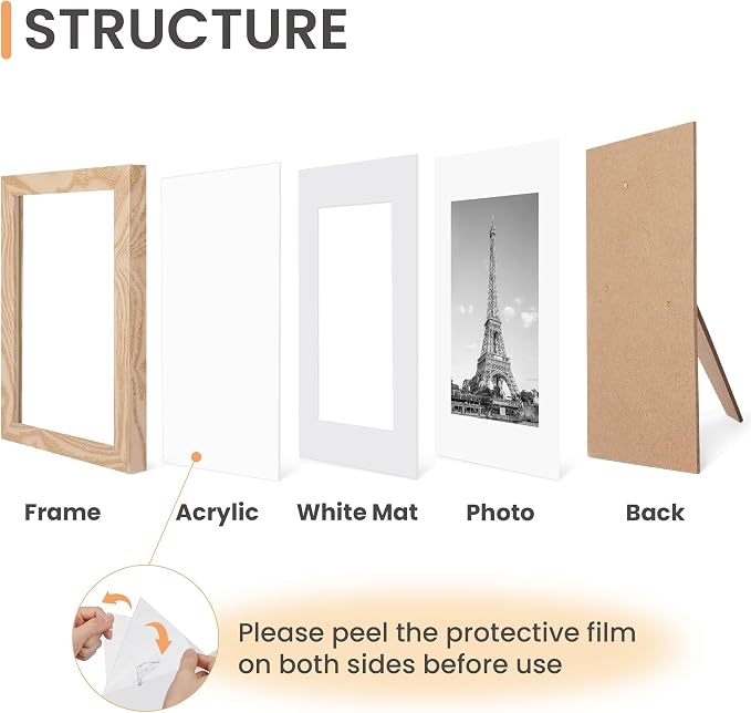 upsimples 5x7 Picture Frame Set of 10, Display Pictures 4x6 with Mat or 5x7 Without, Multi Photo Frames Collage for Wall or Tabletop Display, Natural | Small Frame Fit 4x6 and 5 x 7 Photos, Wall or Tabletop Display, For Gallery Hallway Living Room, For...