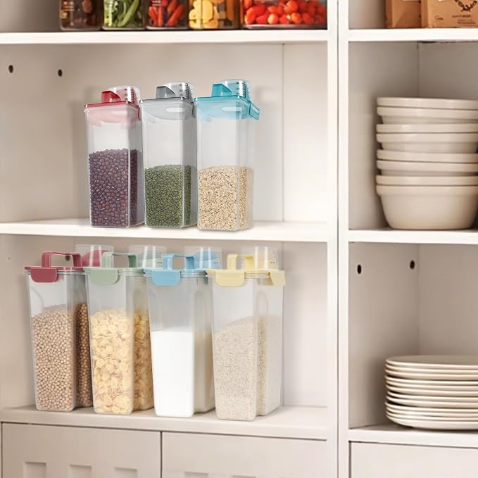 LEAWALK Airtight 4 LBS Rice/Cereal/Dry Food Storage Container BPA Free, 2.11Qt Clear Plastic Kitchen and Pantry Organization Bin Suitable for Oats, Flour, Sugar, Pasta, Pet Food, etc (Clear Blue)