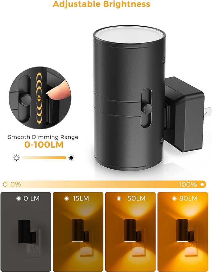 L LOHAS LED Night Light, Amber Nightlight,Dimmable Night Light,Light Sensor | Yellow Nightlight, 0-100LM, Sleep Light for Kids, Soft & Warm Light for Bedroom, Bathroom, 2 Pack