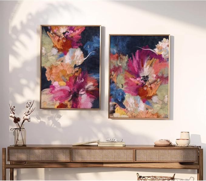 Colorful Abstract Wall Art Decor Modern Flower Canvas Wall Art Abstract Floral Pictures Painting Modern Colorful Artwork Posters Abstract Prints for Living Room Bedroom 12x16 Inch Unframed Set of 2