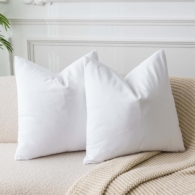 White 26x26 Throw Pillow Covers Decorative Velvet Couch Covers Set of 2 | JUSPURBET Cozy Soft Pillowcases with Invisible Zipper for Modern Couch Sofa Bed Living Room Bedroom Home Decor