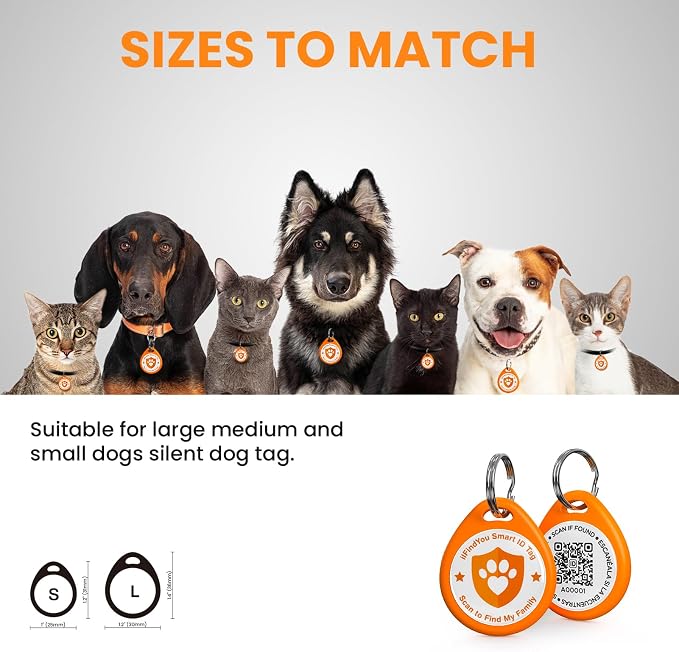 QR Code Dog Tags Personalized for Pets, Real-time Alerts, Orange