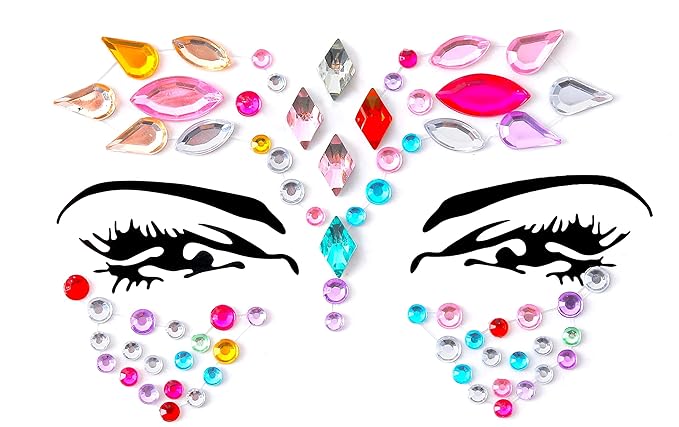 FACEGEM LONDON Face Gems Adhesive Glitter Jewel Tattoo Sticker Festival Gems Rave Party Body Make Up (60 PCS FACE GEMS)
