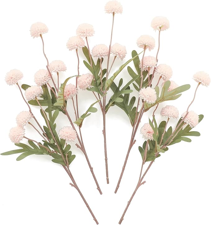 5pcs Blush Faux Silk Mums Artificial Flowers, Bulk Fake Small Mini Chrysanthemums with Stems for DIY Pink Wedding Centerpieces Floral Arrangements Vase Fillers Home Decorations