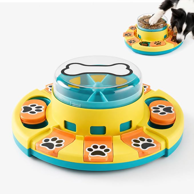 Dog Puzzle Toy 2 Levels, Slow Feeder, Pup Food Treat Feeding Dispenser for IQ Training and Entertainment for All Breeds,Blue with Pattern