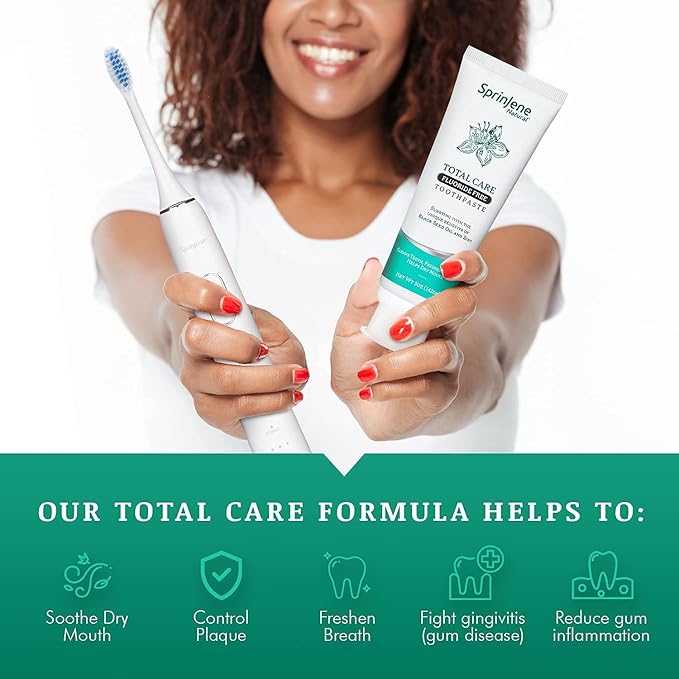 SprinJene Natural Total Care Fluoride Free Toothpaste – Patented Formula with Black Seed Oil & Zinc – Dry Mouth Toothpaste for Fresh Breath & Strong Teeth – Made in The USA (4 Pack)
