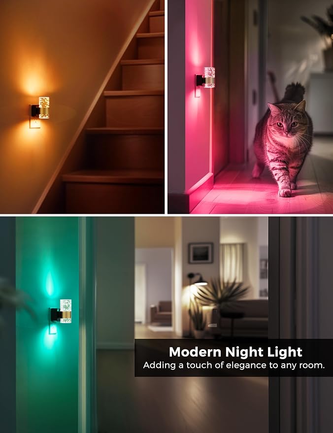 L LOHAS LED Night Lights Plug into wall,Color Changing Night Light | Dusk to Dawn Sensor,Adjustable Brightness & Rotatable Plug,Elegant Design Night Light for Kids Bedroom,Bathroom,2 Pack