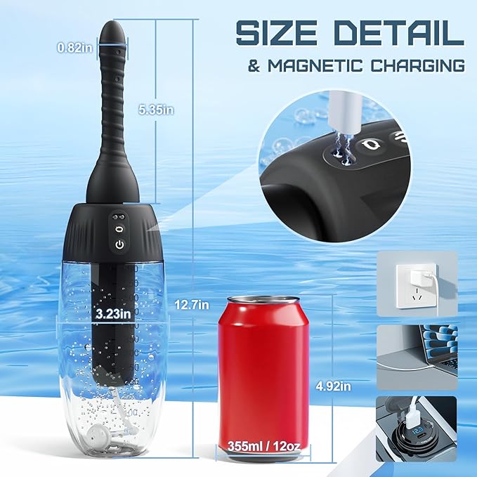 Anal Douche Automatic Rotating Enema - 20oz Douches for Men & Women 360° Deep Cleansing 5 Spouts with 3 Speeds of Rotation & Spray, Anti-Backflow Electric Enema Bulb Remote Control Silicone Enema Kit