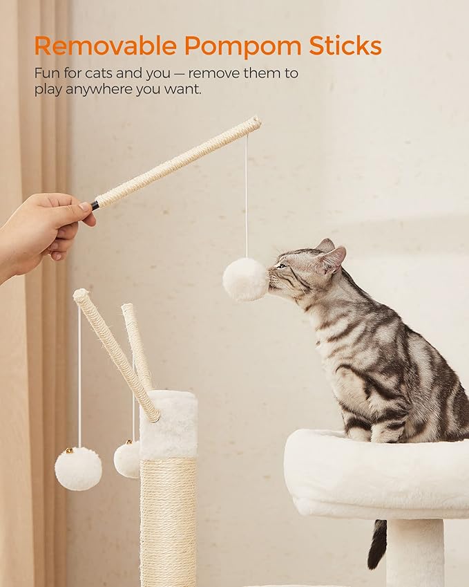 Feandrea Cat Tree with Litter Box Enclosure, 59-Inch Modern Cat Tower | 2-In-1 Condo with Scratching Posts, Washable Removable Cushion, Rustic Brown UPCT113X01
