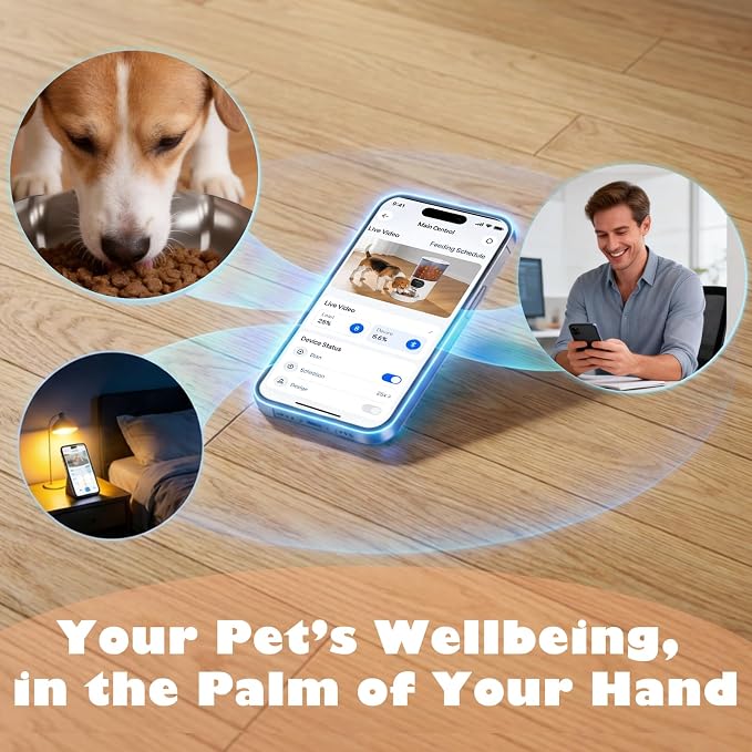 Automatic Cat Feeder with Camera, 6L Smart Pet Food Dispenser | Wide Angle 1080P HD Video, Night Vision, 2-Way Audio, App Control, Clog-Free Timed Feeder for Cats & Dogs
