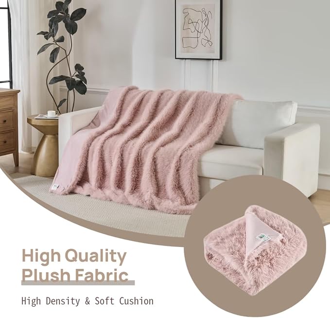 Luxury Fluffy Faux Fur Throw Blanket,Thick Fluffy Silky Fuzzy Cozy Blanket,Plush Blankets for Couch, Sofa, Chair, Bed-Pink,50x60 Inches