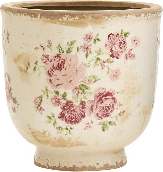 Nearly Natural 7.5 in Tuscan Ceramic Floral Print Planter for Decor | Vintage Floral Design, Quality Ceramic, 7.3 Qt. Container, Indoor Country Chic Decor