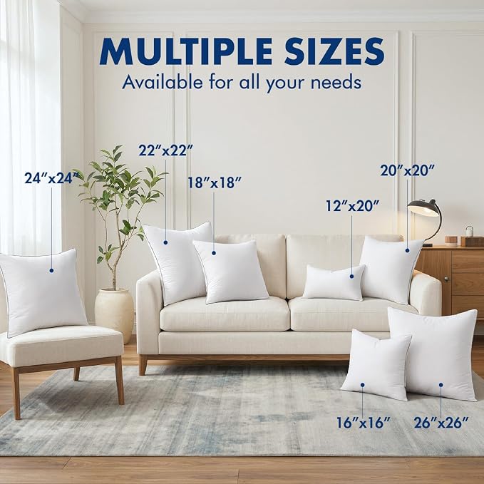MIULEE 24x24 Inch Euro Pillow Inserts Pack of 2 with 100% Cotton Cover | Throw Pillow Inserts, Square Decorative Pillow Inserts for Sofa Bed Couch Bench