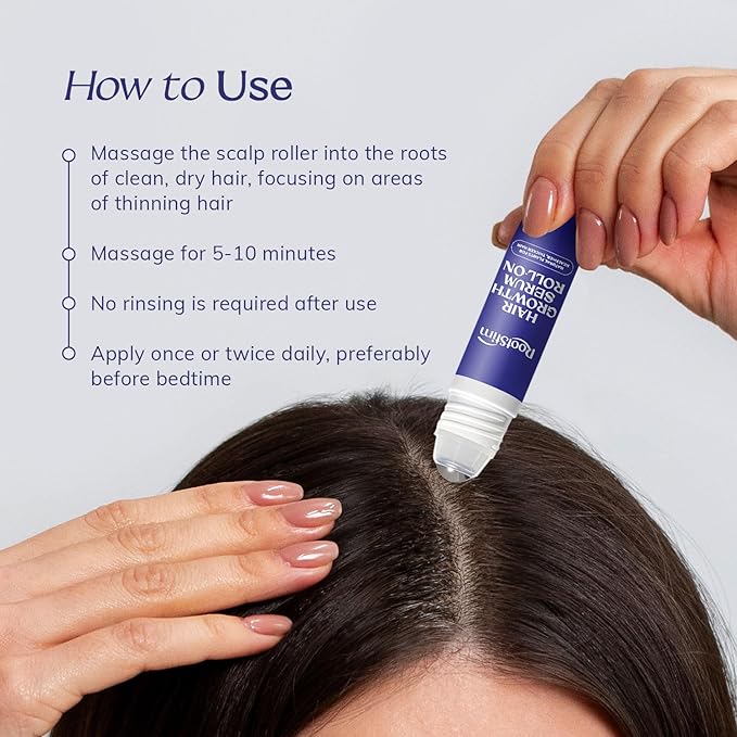 Hair Growth Serum Roll On with Rosemary, Caffeine & Biotin, Helps Support Fuller-Looking Hair, Clean Non-Greasy Scalp Serum for Thinning Hair 1.08 Fl Oz