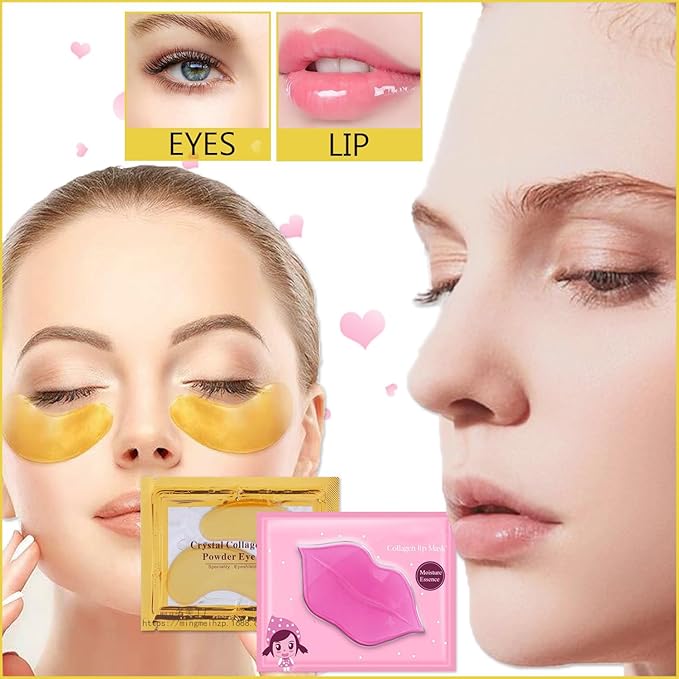 30 Lip Mask & Eye Mask, 24K Gold Crystal Gel Collagen Eye Patches for Puffy Eyes, Valentines Day Gifts, Party Favors, Galentines Gifts, Bulk Gifts, Bachelorette Party Accessories, Small Gifts