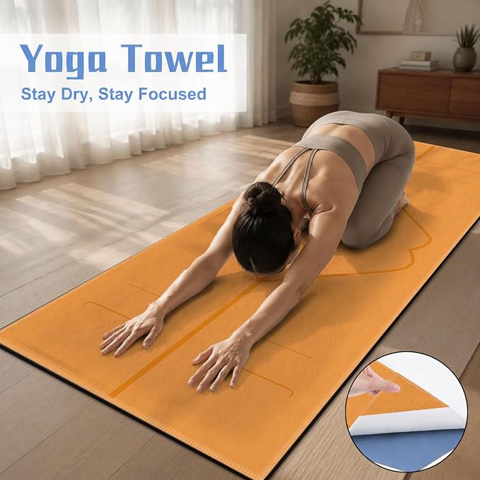 Yoga Mat Towel, Hot Yoga Non Slip with 4 Corner Pockets, 70 x 26 in | Soft Absorbent Microfiber With Four Corner Pockets, Fits Over Yoga Mats For Hot Yoga, Pilates, Gym, And Travel