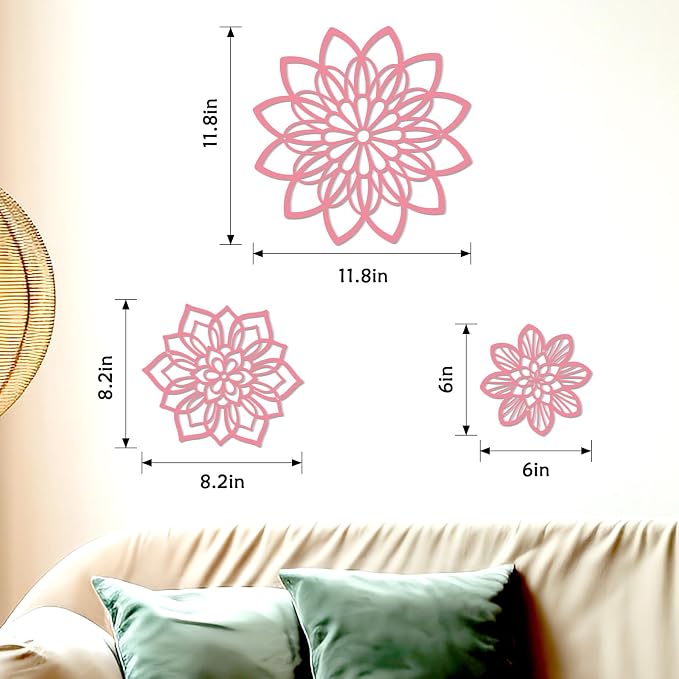 Zzbakress 3 Pcs Metal Flowers Wall Art Bathroom Wall Decor (Pink Elegant) | Farmhouse Flower Bathroom Decor Wall Decorations For Bathroom, Living Room, Office, Kitchen, Hallway And Outdoor