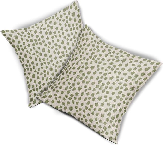 Sage Green Cream Polka Dot Pillow Covers 24x24 Set of 2 Outdoor Modern Art Throw Pillows Boho Design Brush Strokes Decorative Pillowcase Square Cushion Cover Linen Pillow Case for Home Sofa Couch Bed