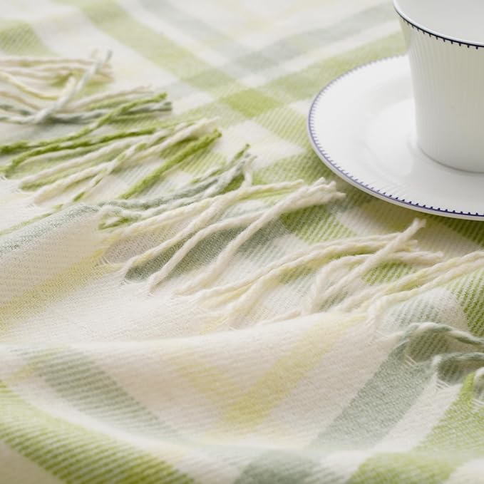 Spring Summer Plaid Throw Blanket for Couch Bed,White Green Stripe Blanket | 50"x60", Farmhouse Throw Blanket, Buffalo Checkered Design, Lightweight Soft Plaid Blankets and Throws for Home Decor
