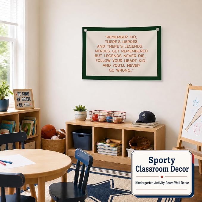 Vintage Baseball Wall Decor for Boys Room, Inspirational Sports Quote Canvas Banner, Retro Baseball Nursery Wall Art for Bedroom Playroom,Baby Shower Gifts,30x20 Inch(White and Green)