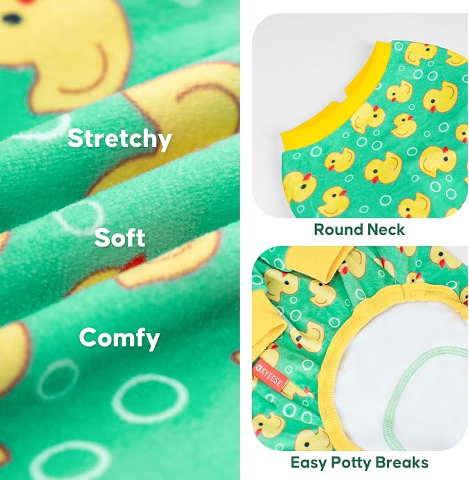 KYEESE Velvet Dog Pajamas for Small Dogs Soft Onesie Shirt, Yellow Duck | 4-Way Stretch, Lightweight & Breathable, Reduces Shedding, Gentle on Sensitive Skin, Recovery Support, Easy Potty Breaks