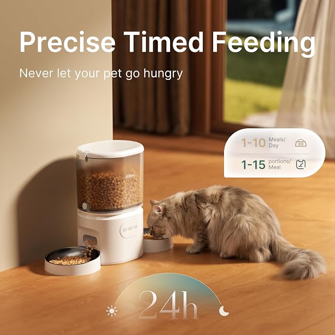 Automatic Cat Feeder for 2 Cats, Dual Cat Feeder with 5G WiFi APP | Cat Food Dispenser App Control, Timed Precise Feeding, Portion Control, 5L Auto Pet Feeder, Double Stainless, Voice Recorder