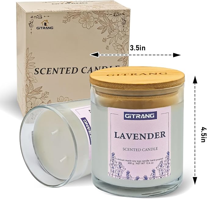 1 Pack Lavender Scented Soy Wax Candle, 10.6 oz Natural Aromatherapy for Home, Relaxation Gift for Women Men, Long Lasting 80-90 Hours for Bedroom Yoga Office Spa Decor