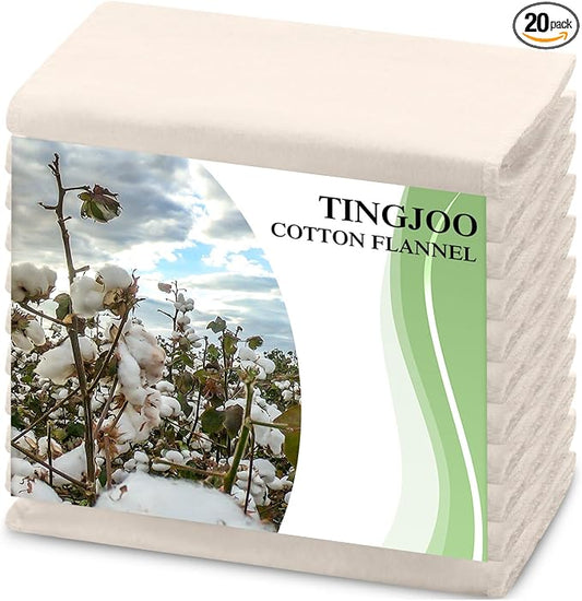 Tingjoo 20 Pcs Organic Cotton Flannel for Castor Oil Pack Wrap Unbleached Reusable Castor Oil Wrap Soothing Heat Compress Soft and Highly Absorbent for Abdomen Liver Joints and Other Areas (White)