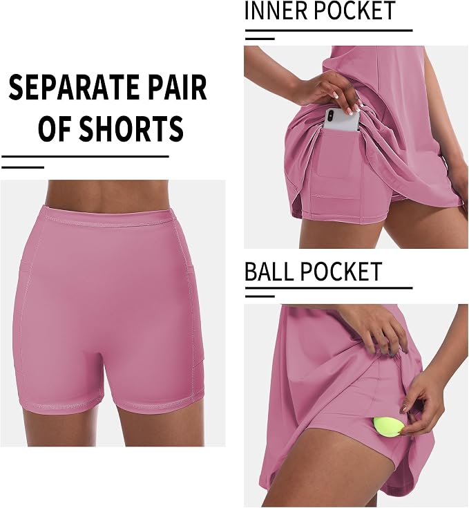Tennis Dress for Women, Golf Dress with Shorts and Pockets Athletic Dress | Sleeveless Collared Half-Zipper Workout Sport Dress, Stretch Moisture Wicking Fabric, Tennis Golf Outfits