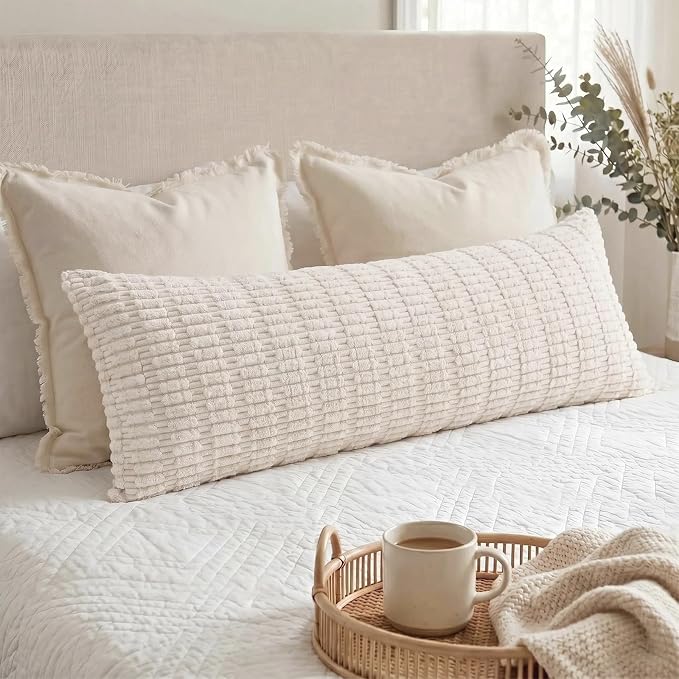 Fancy Homi Decorative Throw Pillow Covers for Bed Couch Bedroom Bench, Soft Corduroy Solid Pillow Case, Rustic Farmhouse Boho Room Decor,36" x 14" (Pack of 1),Cream